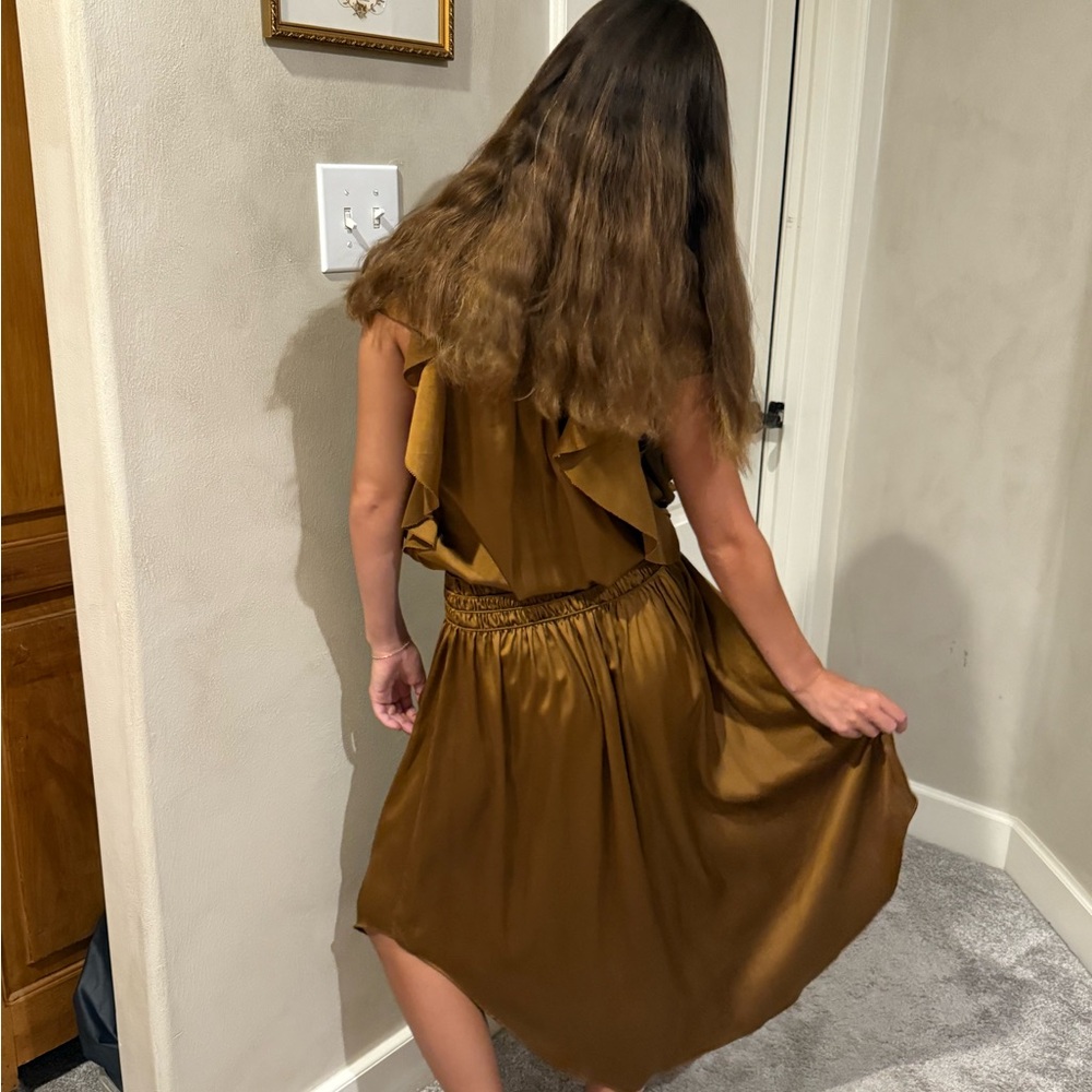 Ramy Brook Wrenn Dress in Metallic Copper Satin Midi Dress Size: Small - Picture 6 of 16